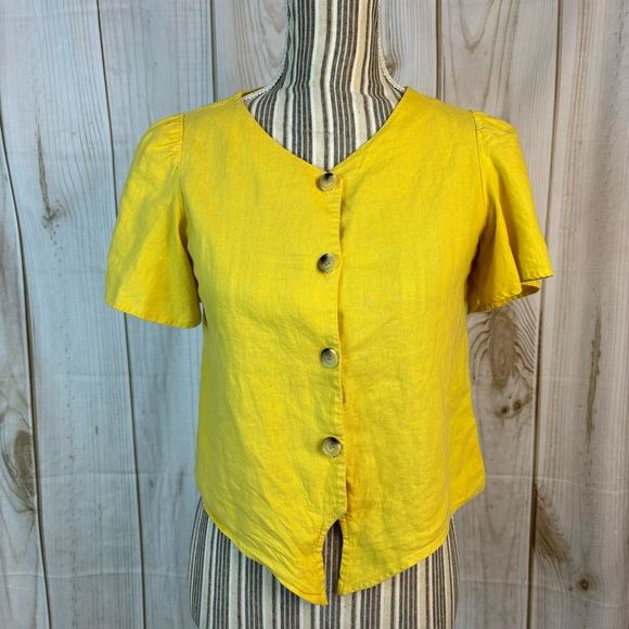 Zara Kids Button Up Short Sleeve Blouse with Front Tie Yellow Size 12-13 - Picture 2 of 8